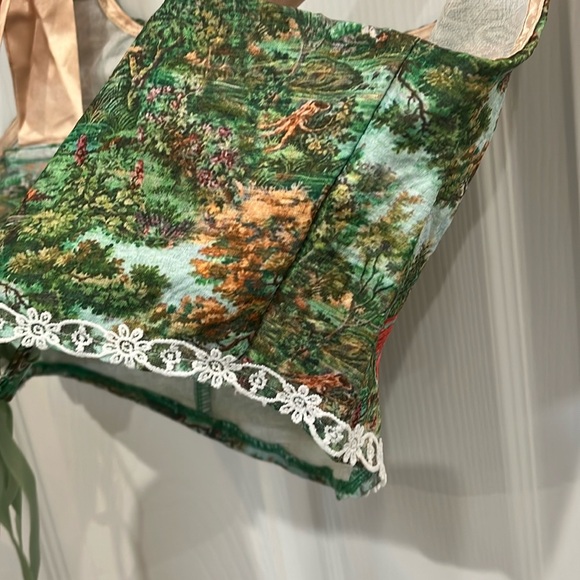 Green Corset Inspired Cropped Lace Up Top with Self-Tie Ribbon Straps NWOT - Picture 9 of 14